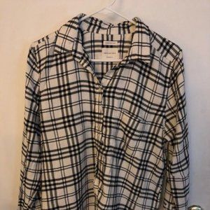 American Eagle White & Black Plaid Flannel Top - L